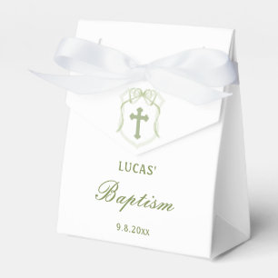 Sage Green Bow Crest Baptism Tent Favour Box