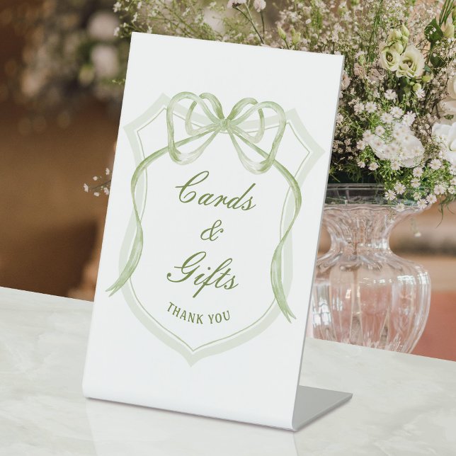 Sage Green Bow Crest Cards & Gifts Pedestal Sign (Creator Uploaded)