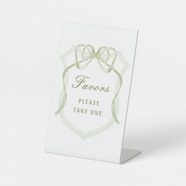 Sage Green Bow Crest Favours Pedestal Sign (Front)