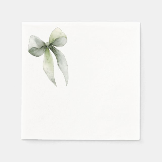 Sage Green Bow Gingham Baby Shower Napkin (Front)