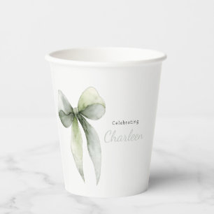 Sage Green Bow Gingham Baby Shower Paper Cups