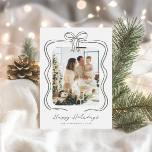 Sage Green Bow Illustration Photo Holiday Card