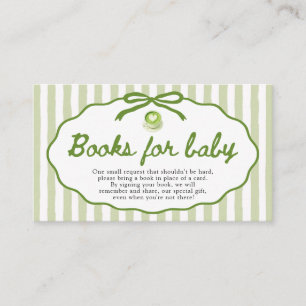 Sage Green Bow Matcha Baby Shower Books For Baby Enclosure Card