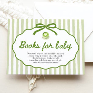 Sage Green Bow Matcha Baby Shower Books For Baby Enclosure Card