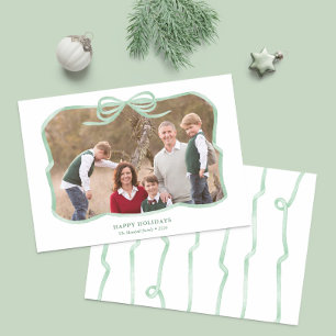 Sage Green Bow Ribbon Frame Merry Christmas Photo Holiday Card