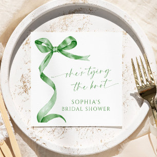 Sage Green Bow She's Tying The Knot Bridal Shower Napkin