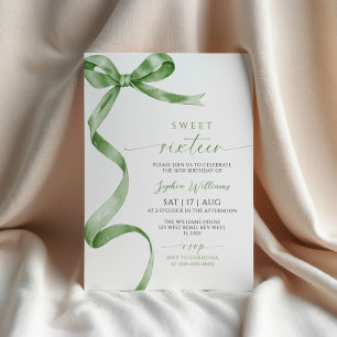 Sage Green Bow Sweet 16 Birthday Invitation