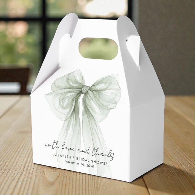 Sage Green Bow Watercolor Bridal Shower Thank You Favour Box (Sage Green Bow Watercolor Bridal Shower Thank You Favor Boxes)