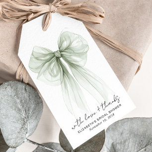 Sage Green Bow Watercolor Bridal Shower Thank You Gift Tags