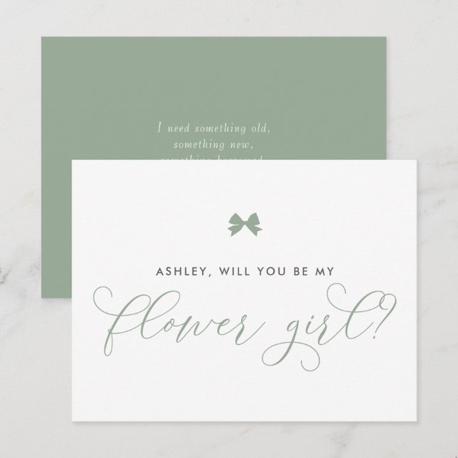 Sage Green Bow Will You Be My Flower Girl Card (Front/Back)