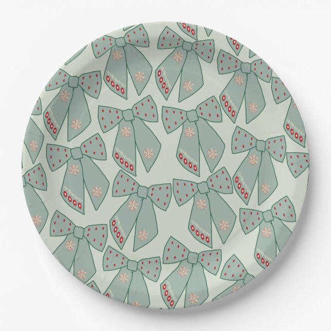 Sage Green Bows Paper Plate (Front)