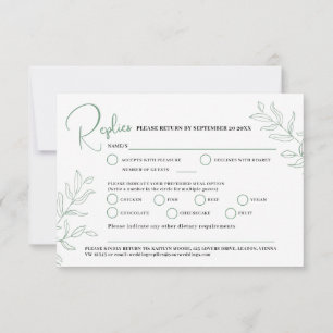 Sage green branch meal option wedding event RSVP Card