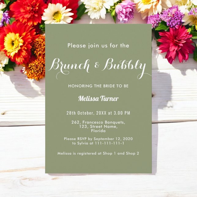 Sage Green Bridal Brunch Bubbly Simple Invitation (Creator Uploaded)