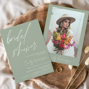 Sage Green Bridal Shower Elegant Script Invitation