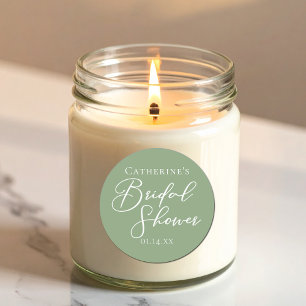 Sage Green Bridal Shower Personalised White Script Classic Round Sticker