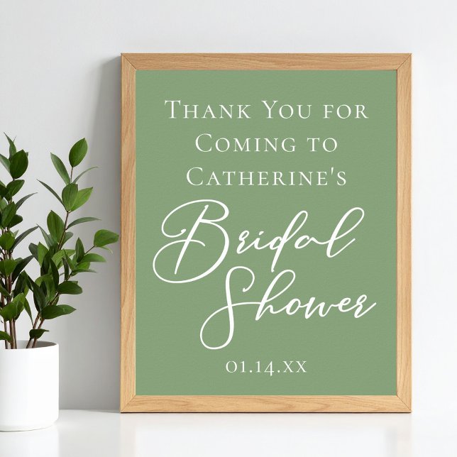 Sage Green Bridal Shower Personalised White Script Poster (Creator Uploaded)