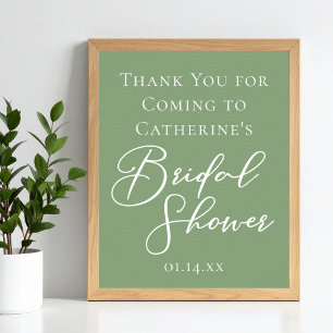Sage Green Bridal Shower Personalized White Script Poster