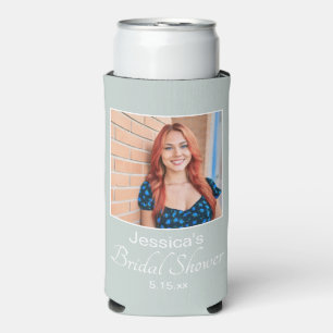 Sage Green Bridal Shower Photo Seltzer Can Cooler