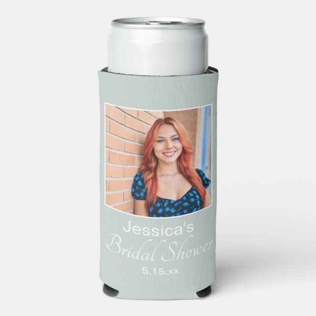 Sage Green Bridal Shower Photo Seltzer Can Cooler (Seltzer Front)