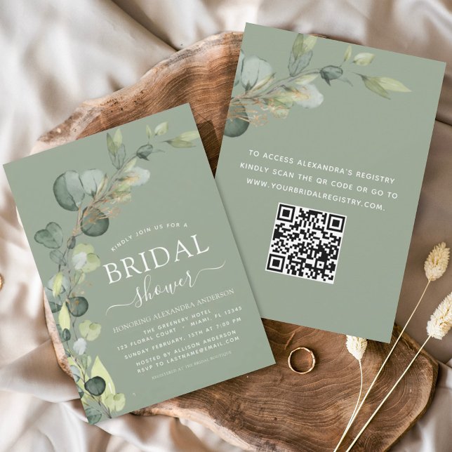 Sage Green Bridal Shower QR Code Eucalyptus Invitation (Creator Uploaded)