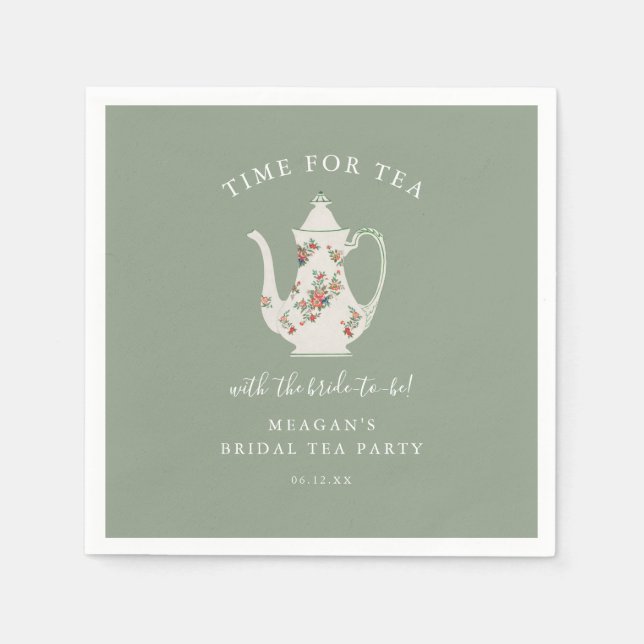 Sage Green Bridal Shower Tea Party Napkin (Front)