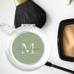 Sage Green Bridesmaid Initial and Name Compact Mirror<br><div class="desc">A personalised compact mirror for your wedding bridesmaid or maid of honour that has her initial and name on a trendy,  sage green colour background. Edit to replace initial and name. Select your compact mirror style.</div>