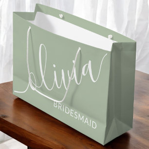 Sage Green Bridesmaid Modern Minimalist Script Large Gift Bag