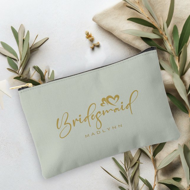 Sage Green Bridesmaid Script Name Cosmetic Gift Accessory Pouch (Creator Uploaded)
