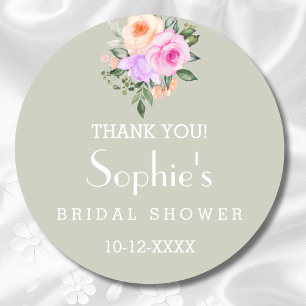 Sage Green Bright Floral Bridal Shower Thank You   Classic Round Sticker