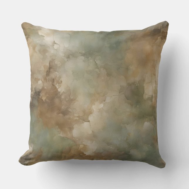 Sage Green Brown Earth Tone Abstract Cushion (Front)