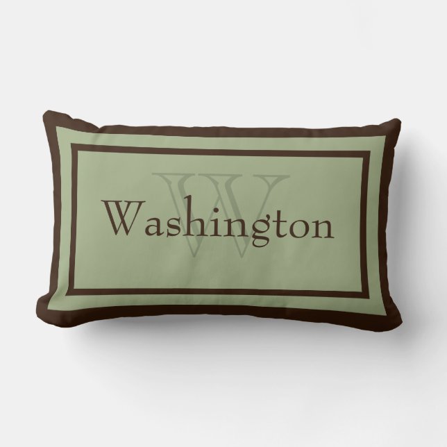 Sage Green/Brown Monogram Name Keepsake Pillow (Front)