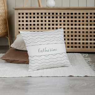 Sage Green & Brown Nautical Waves Decor Cushion