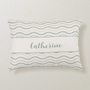 Sage Green & Brown Nautical Waves Decor Decorative Cushion