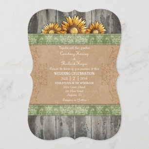 Sage Green Brown Rustic Sunflower Wedding Invite