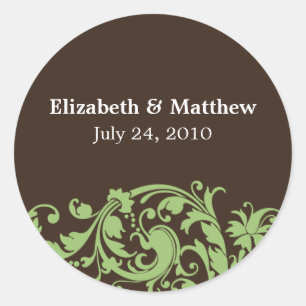 Sage Green & Brown Swirl Wedding Favour Label