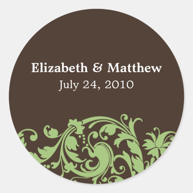 Sage Green & Brown Swirl Wedding Favour Label (Front)