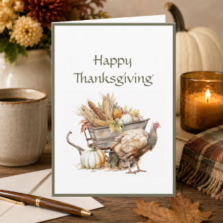 Sage Green Brown Turkey Harvest Happy Thanksgiving Card