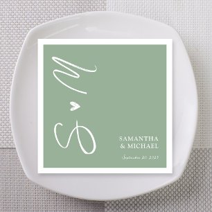 Sage Green Brush Script Monogram Wedding Napkin