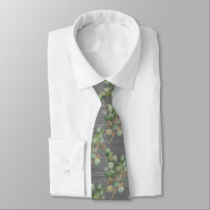 SAGE GREEN BRUSHED METAL SILVER BOTANICAL MENS TIE