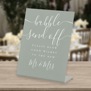 Sage Green Bubble Send Off Modern Script Pedestal Sign