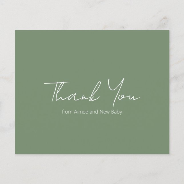 Sage Green Budget Baby Shower Thank You Card (Front)