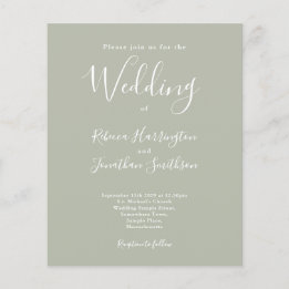 Sage Green Budget Modern Script Wedding Invitation