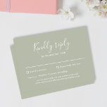 Sage Green Budget Modern Script Wedding RSVP Card<br><div class="desc">Wedding RSVP enclosure card features an elegant,  modern and clean typographical design with sage green colour scheme. This reply card is ready for you to customise with the details of your special day.</div>