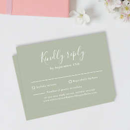 Sage Green Budget Modern Script Wedding RSVP Card