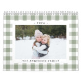 Sage Green Buffalo Check Family Photo Calendar (Cover)