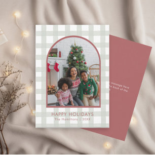 Sage Green Buffalo Check Family Photo Holiday Card