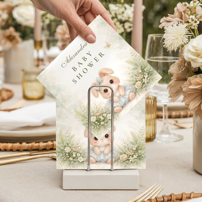 Sage Green Bunny Floral Baby Shower Napkin (Creator Uploaded)