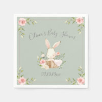 Sage Green Bunny Rabbit Baby Shower Napkins