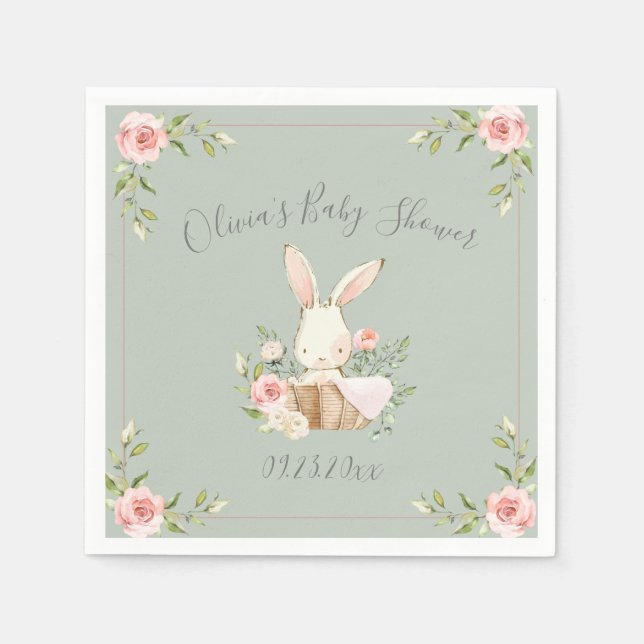 Sage Green Bunny Rabbit Baby Shower  Napkins (Front)
