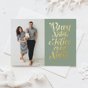 Sage Green Buon Natale Calligraphy Christmas Photo Foil Holiday Card